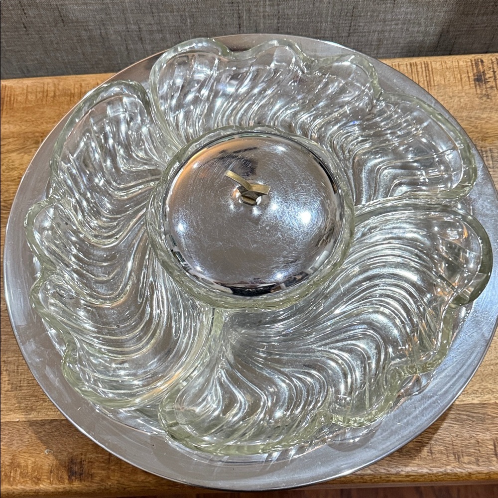 Antique Silver and Clear Glass  Lazy Susan Serving Platter